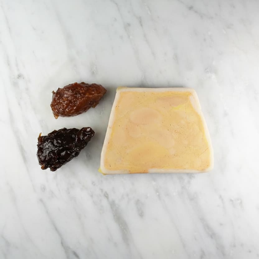 FOIE GRAS D'OIE ET SA GARNITURE (100% MORCEAUX) / CHUTNEY DE FIGUES / GELÉE DE SAUTERNES (GF) -- 1 PERS