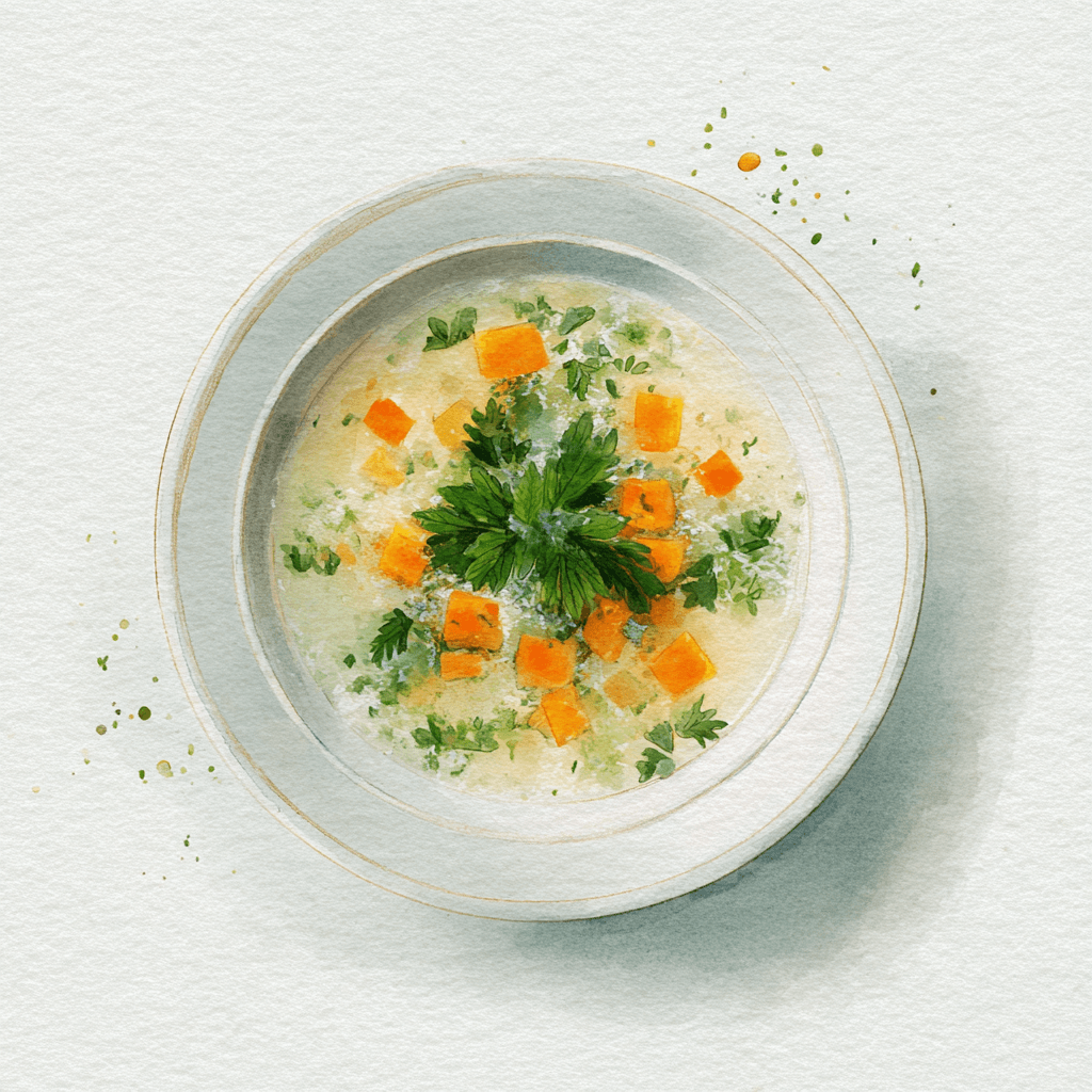 3 - 4E CHERVIL SOUP / DICED CARROTS