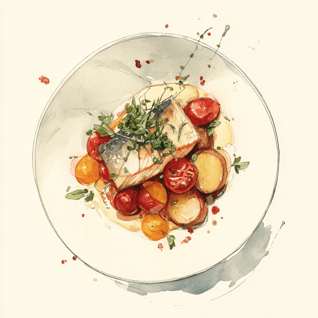 4 - 12P FILET DE DAURADE, SAUCE ROUGE AU LAIT DE COCO, CAROTTES ET CELERI A L'HUILE AU LAURIER ET CORIANDRE, RIZ COMPLET AU BASILIC, OIGNONS ET PARMESAN 