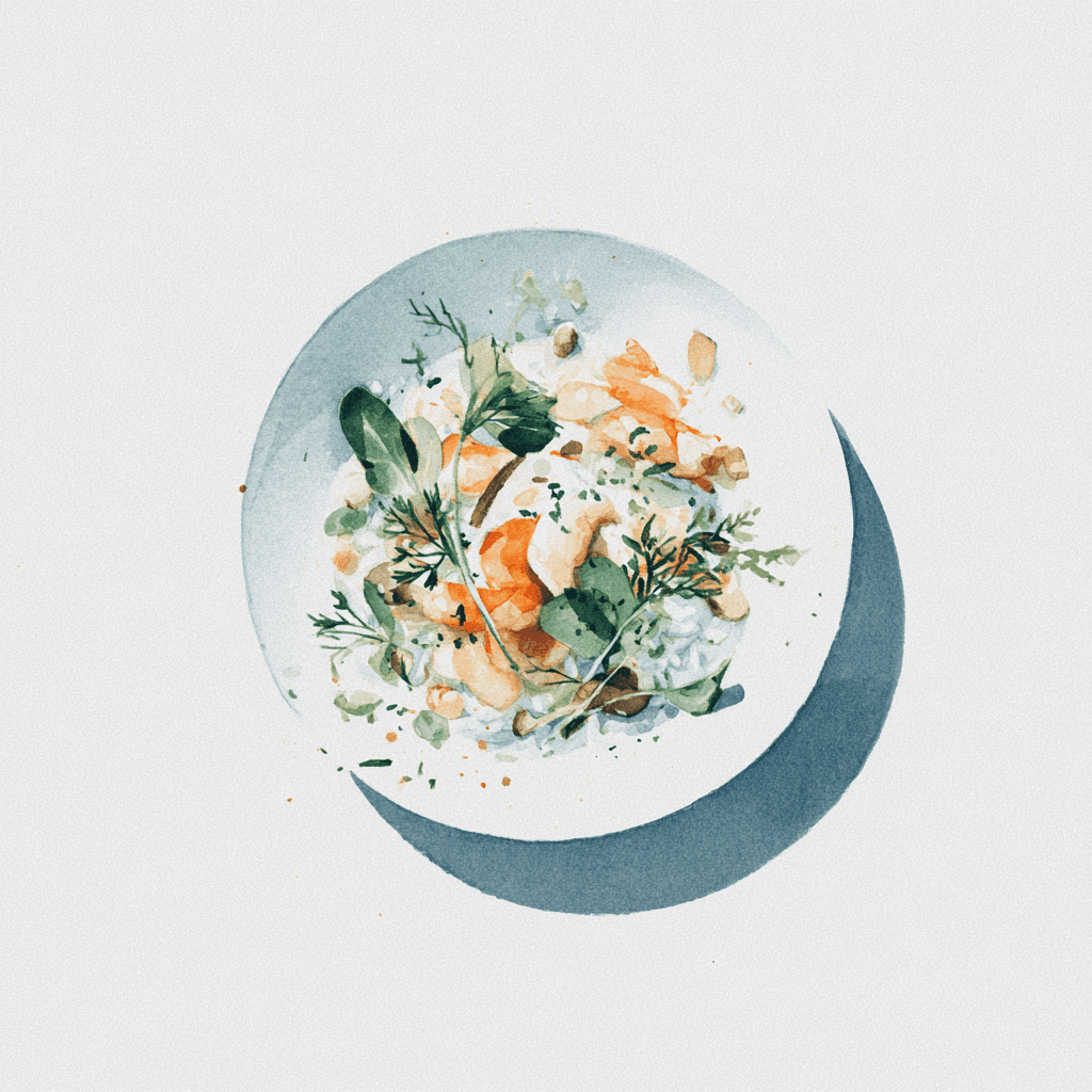 1 - 5P SCAMPI, BUCKWHEAT RISOTTO WITH WILD MUSHROOMS, CHICORY, ONIONS AND FRESH HERBS