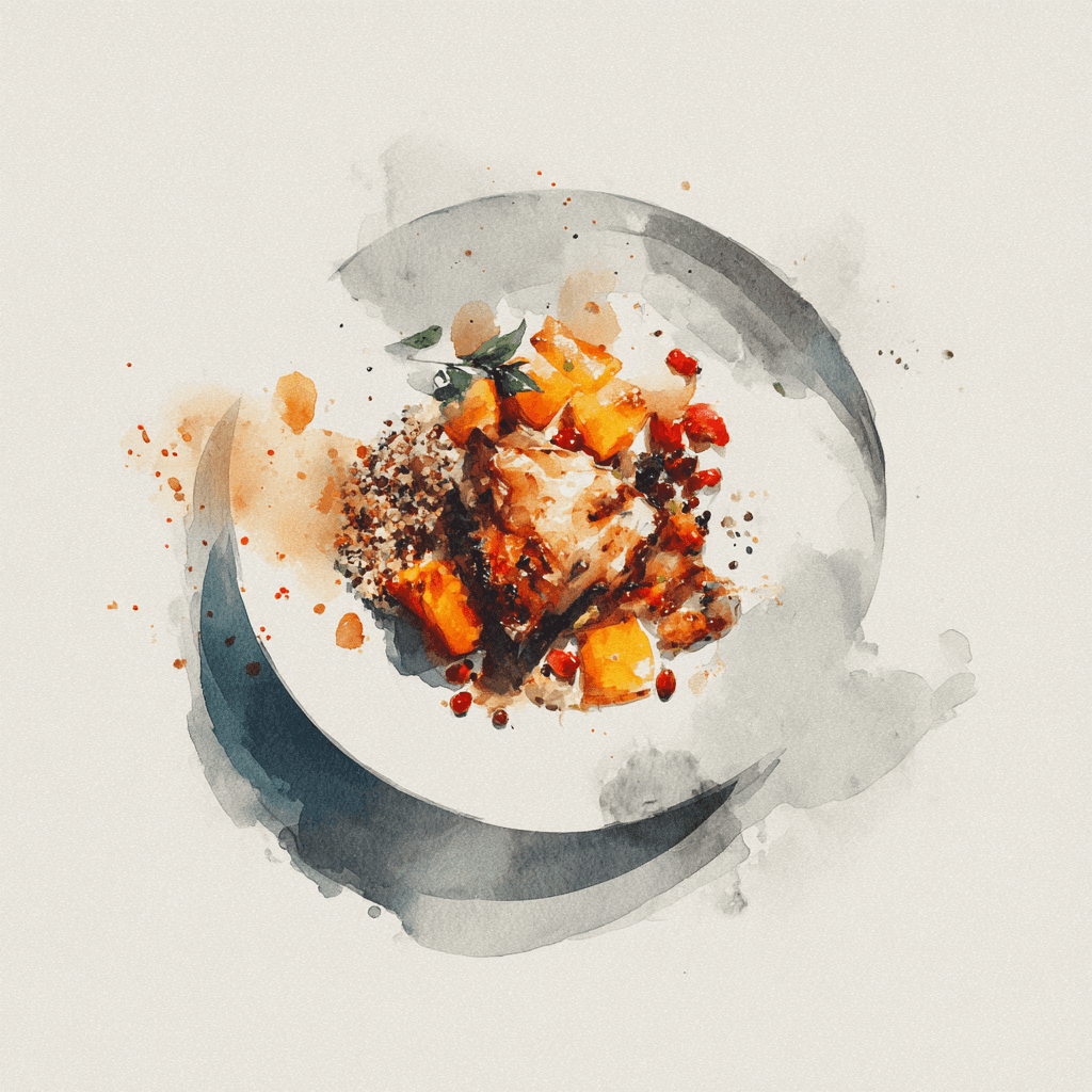 1 - 9P BONELESS CHICKEN THIGH WITH DATES, HONEY AND HARISSA, PUMPKIN AND ONIONS, SPICED QUINOA