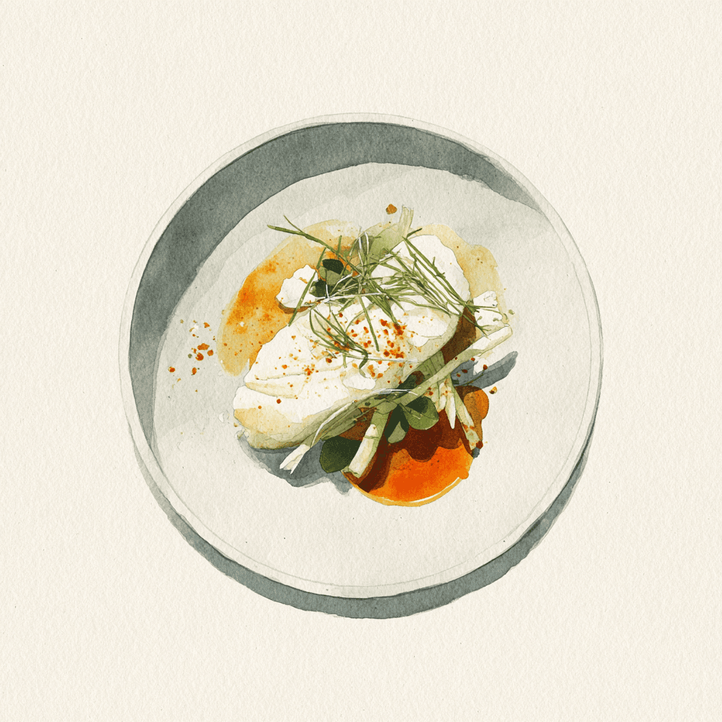 1 - 12P SEA BREAM FILLET, WHITE WINE SAUCE, SALSIFY, CELERY AND SHALLOTS, CARROT AND RAS EL HANOUT PURÉE