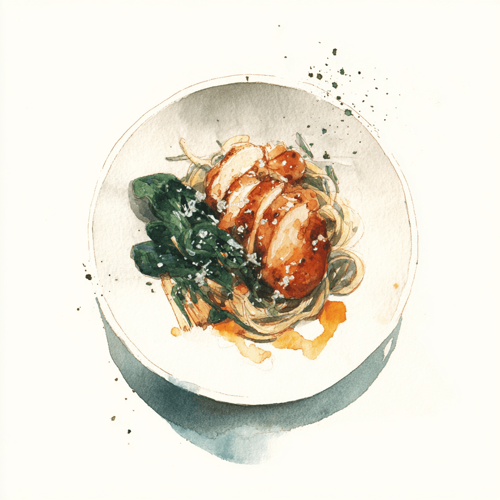2 - 3P POULTRY CORDON BLEU, EMMENTAL AND PARMIGIANO SAUCE, GRILLED SPINACH AND SALSIFY, LINGUINE