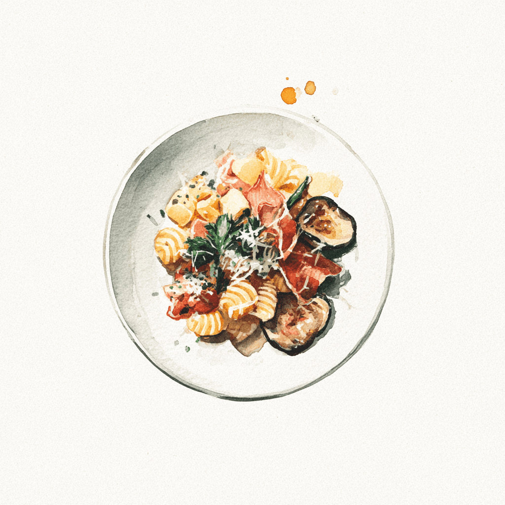 2 - 11P RADIATORI WITH HAM AND CHEESE, PARMESAN SAUCE, GRILLED PORTOBELLO