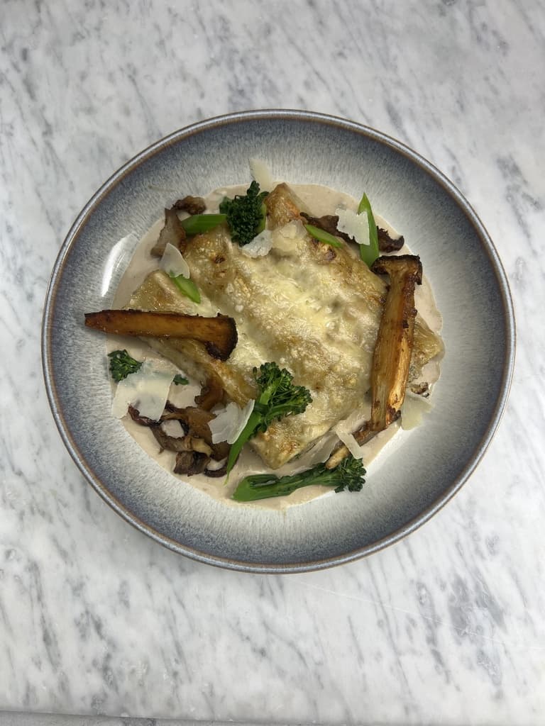 SEASONAL VEGETABLE CANNELLONI WITH RICOTTA AND MUSHROOM SAUCE