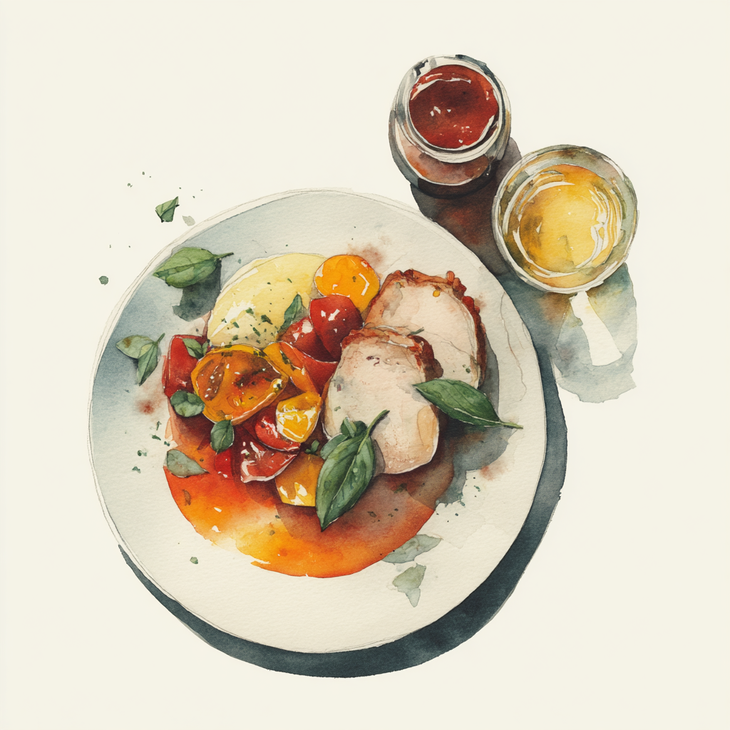 4 - 3P TURKEY CORDON BLEU, SAUS WITH TOMATO AND PARMESAN, ROASTED PEPPERS, BASIL MASHED POTATOES