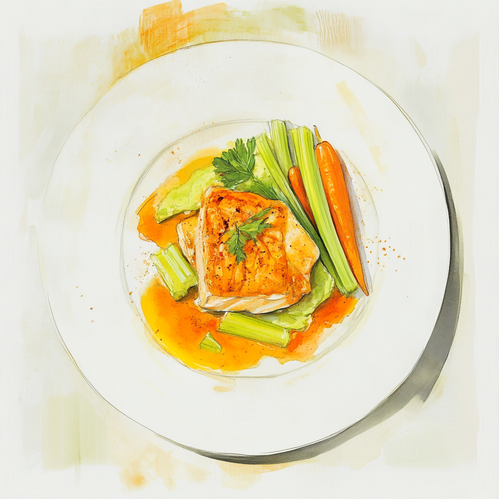 1 - 4P KOOLVISFILET IN KRUIDENKORST, MOSTERDSAUS, JONGE WORTELEN EN SELDER, PUREE VAN DOPERWTEN
