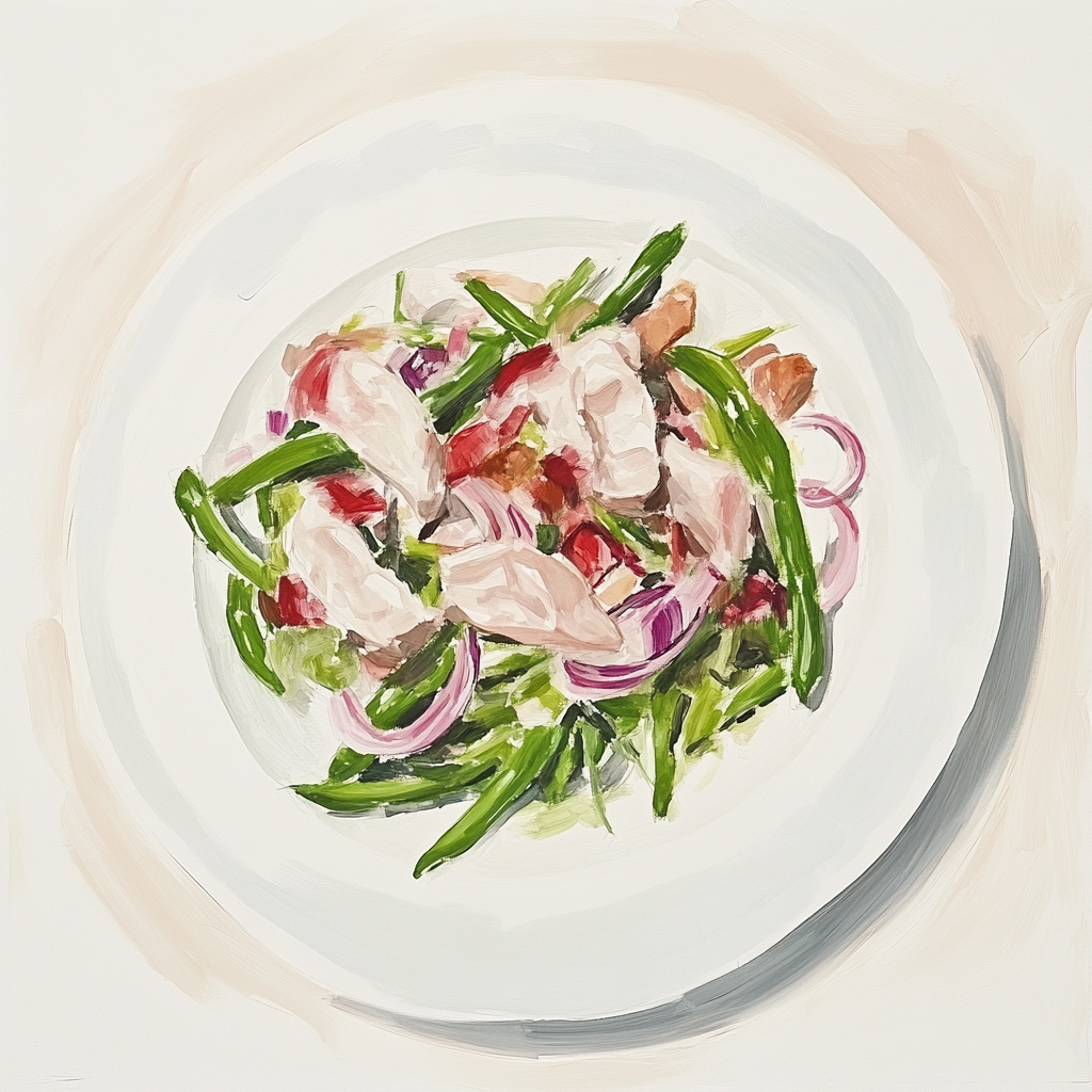 1 - 8P LUIKSE SALADE (KIP, GROENE BOONTJES, BINTJES, SPEKJES EN RODE UI)