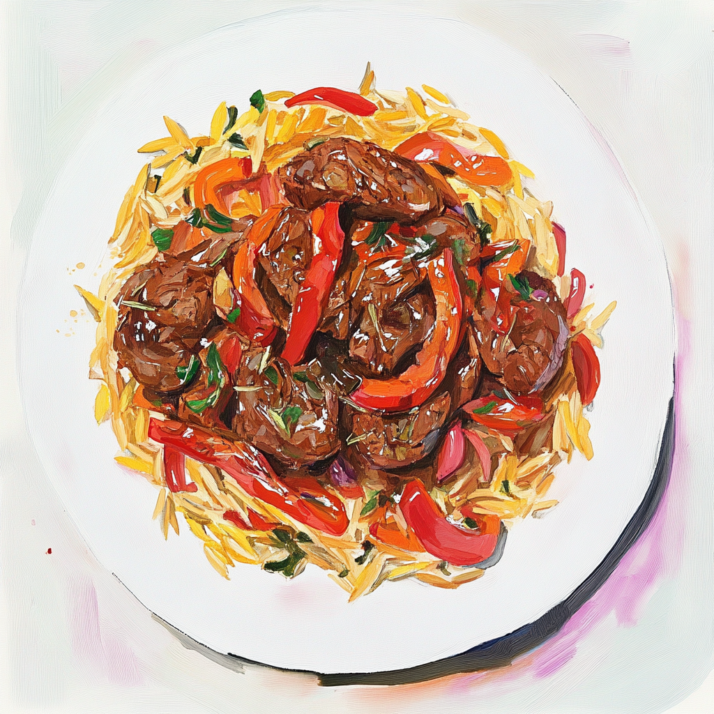 1 - 10P ROGAN JOSH MET LAMSVLEES, GEBAKKEN PAPRIKA'S EN UIEN, ORZO MET KRUIDEN