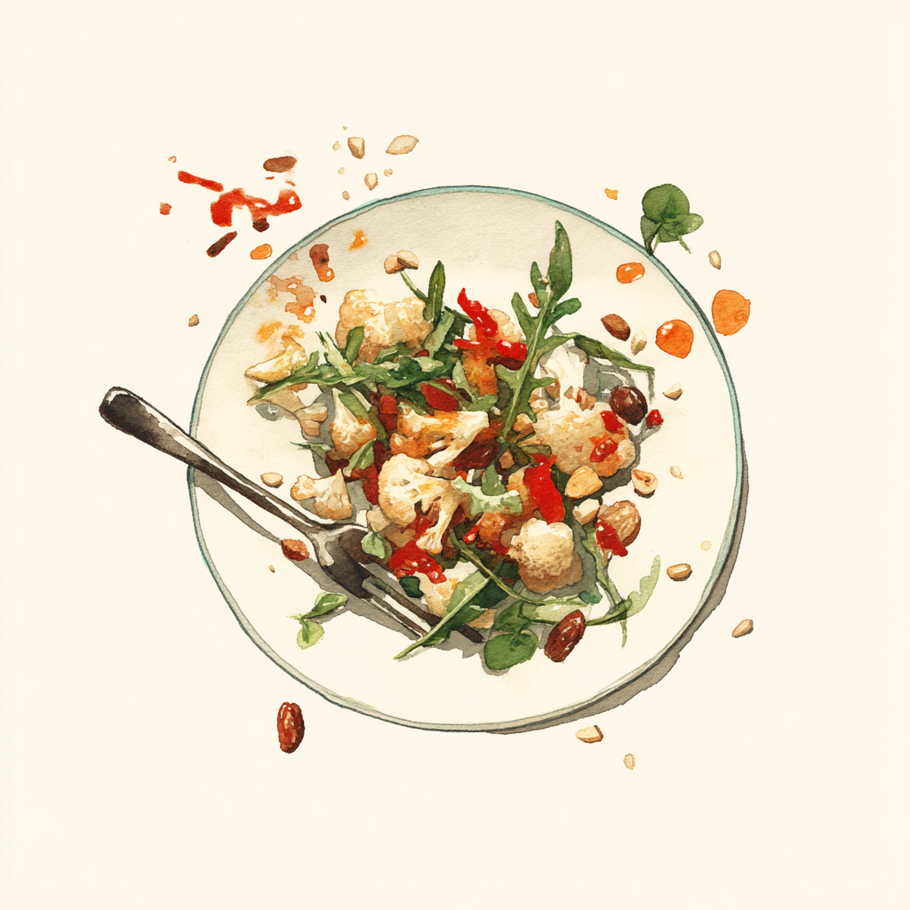 2 - 3E SALADE DE CHOU-FLEUR GRILLE, RAISINS, NOIX, PIMENTS