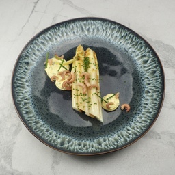 [9770 - 92 / FTK] CLEOPATRA / ASPERGES BLANCHES / SAUCE MOUSSELINE A LA CIBOULETTE / CREVETTES GRISES