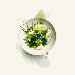 [525305 - 92 / FTK] 3 - 5E WITTE KOOL SALADE / WAKAME / WASABI VINAIGRETTE / MIERIKSWORTEL / KRUIDEN