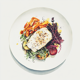 [526301 - 92 / FTK] 3 - 1P SEA BREAM FILLET IN HERB CRUST, ROASTED CHERRY TOMATOES AND ONIONS, ORZO WITH FRESH BASIL OIL