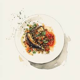 [526302 - 92 / FTK] 3 - 2P AUBERGINES A LA PARMIGIANA MET GROENE LINZEN