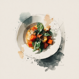 [526302 - 92 / FTK] 3 - 2P VEGETABLE TAGINE, ROASTED SWEET POTATO, POLENTA WITH HERBS
