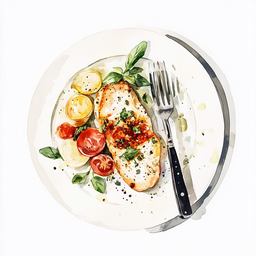 [526303  - 92 / FTK] 3 - 3P CHICKEN SUPRÊME WITH SWEET PEPPERS AND STRACCIATELLA, ROASTED SPINACH AND ONIONS, RADIATORI WITH FRESH HERBS