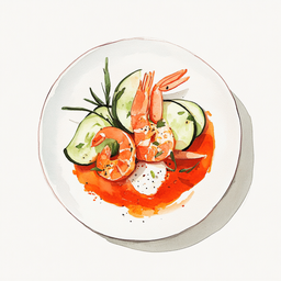 [526309 - 92 / FTK] 3 - 9P SCAMPI, PEPPER AND BASIL SAUCE, EGGPLANTS AND ONIONS, RICE WITH LEMON TREE LEAVES