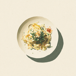 [526312 - 92 / FTK] 3 - 12P LINGUINE IN BIANCO, GEBAKKEN WITLOOF MET SJALOT, CRUMBLE VAN ROQUEFORT EN PARMEZAAN
