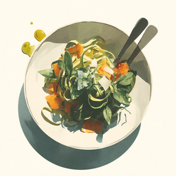 [526312 - 92 / FTK] 3 - 12P LINGUINE, ZUCCHINI AND CARROT SPAGHETTI, SPINACH SAUCE, PARMESAN