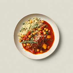 [526313 - 92 / FTK] 3 - 13P ROGAN JOSH VAN LAMSVLEES, KIKKERERWTEN EN POMPOEN IN DE OVEN, GRIESMEEL MET KRUIDEN