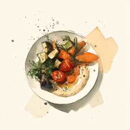 [525401 - 92 / FTK] 4 - 1E POIVRONS / COURGETTES / CAROTTES / AUBERGINES GRILLEES / HOUMOUS