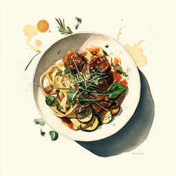 [526409 - 92 / FTK] 4 - 9P BEEF STROGANOFF, BAKED ZUCCHINI AND ONIONS, LINGUINE