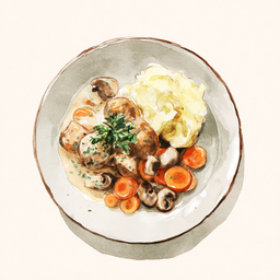 [526410 - 92 / FTK] 4 - 10P VOL-AU-VENT, CARROTS AND MUSHROOMS, MASHED POTATOES