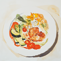 [526102 - 92 / FTK] 1 - 2P BREADED TURKEY ESCALOPE, TOMATO SAUCE, PARMESAN SHAVINGS, CONFIT COURGETTES AND PEPPERS, ROASTED POTATOES WITH SEA SALT AND ROSEMARY