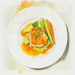 [526104 - 92 / FTK] 1 - 4P KOOLVISFILET IN KRUIDENKORST, MOSTERDSAUS, JONGE WORTELEN EN SELDER, PUREE VAN DOPERWTEN