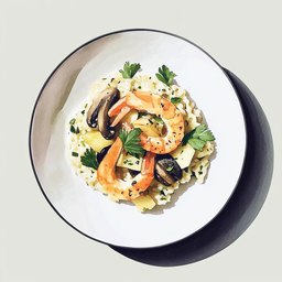 [526105 - 92 / FTK] 1 - 5P SCAMPI'S, ZACHTE KERRIESAUS, GLASNOEDELS MET GROENTEN EN GROENE KRUIDEN