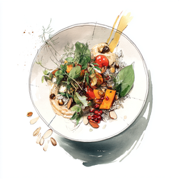 [525207 - 92 / FTK] 2 - 7E SALADE DE RIZ SAUVAGE, AMANDES, FRUITS SECS,  CUMIN ET HERBES VERTES, HOUMOUS