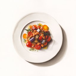 [526207 - 92 / FTK] 2 - 7P RAGOUT D'HARICOTS, TOMATES ET AUBERGINES A LA TOSCANE